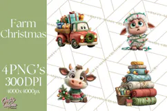 Farm Animal Christmas Clipart Baby Animals Holiday PNG Product Image 1