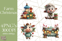 Farm Animal Christmas Clipart Baby Animals Holiday PNG Product Image 1