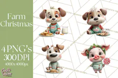 Farm Animal Christmas Clipart Baby Animals Holiday PNG Product Image 1