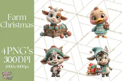 Farm Animal Christmas Clipart Baby Animals Holiday PNG Product Image 1