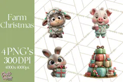 Farm Animal Christmas Clipart Baby Animals Holiday PNG Product Image 1