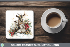 GorgeousFarm Christmas Poinsettia Square Coaster design.