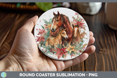 GorgeousFarm Christmas Poinsettia Round Coaster design.