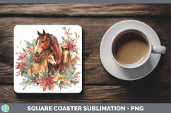 GorgeousFarm Christmas Poinsettia Square Coaster design.