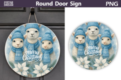 Merry Christmas Round Sign | Cute Lama Door Sign Product Image 1