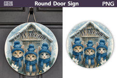 Merry Christmas Round Sign | Cute Cat Door Sign Product Image 1