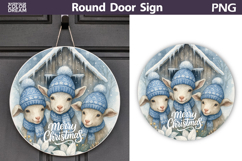 Merry Christmas Round Sign | Goat Christmas Door Sign Product Image 1