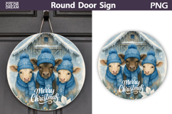 Merry Christmas Round Sign | Cow Christmas Door Sign Product Image 1