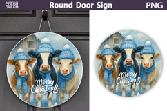 Merry Christmas Round Sign | Cow Christmas Door Sign Product Image 1