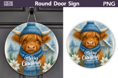 Merry Christmas Round Sign | Highland Cow Door Sign Product Image 1