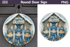 Merry Christmas Round Sign | Bunny Door Sign Product Image 1