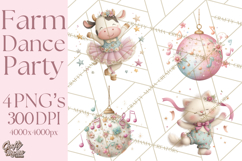 Farm Animals Dance Party Clipart, Dancing Cow Pig Sheep Png Product Image 1