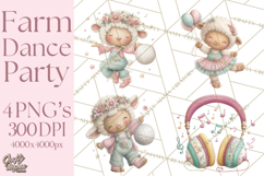 Farm Animals Dance Party Clipart, Dancing Cow Pig Sheep Png Product Image 1