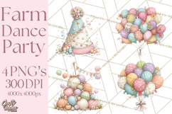 Farm Animals Dance Party Clipart, Dancing Cow Pig Sheep Png Product Image 1