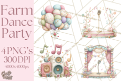 Farm Animals Dance Party Clipart, Dancing Cow Pig Sheep Png Product Image 1