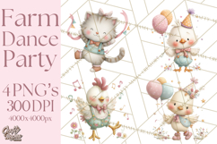 Farm Animals Dance Party Clipart, Dancing Cow Pig Sheep Png Product Image 1