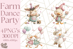 Farm Animals Dance Party Clipart, Dancing Cow Pig Sheep Png Product Image 1