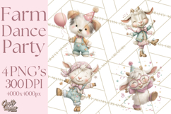 Farm Animals Dance Party Clipart, Dancing Cow Pig Sheep Png Product Image 1