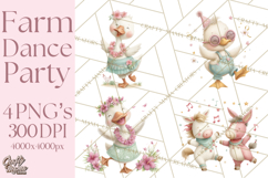 Farm Animals Dance Party Clipart, Dancing Cow Pig Sheep Png Product Image 1