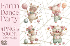 Farm Animals Dance Party Clipart, Dancing Cow Pig Sheep Png Product Image 1
