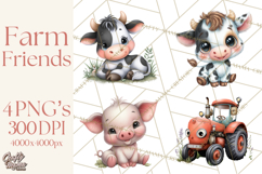 Farm Animals Clipart, Barnyard Friends PNG Cute Farm Clipart Product Image 1