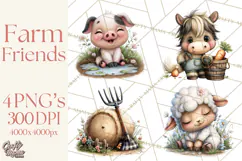 Farm Animals Clipart, Barnyard Friends PNG Cute Farm Clipart Product Image 1