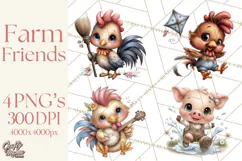 Farm Animals Clipart, Barnyard Friends PNG Cute Farm Clipart Product Image 1