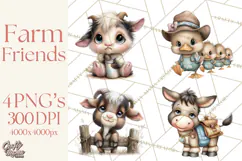 Farm Animals Clipart, Barnyard Friends PNG Cute Farm Clipart Product Image 1