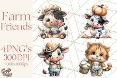 Farm Animals Clipart, Barnyard Friends PNG Cute Farm Clipart Product Image 1