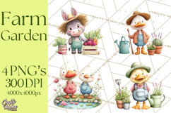 Farm Animals Gardening Clipart PNG, Garden Farm Animals Product Image 1