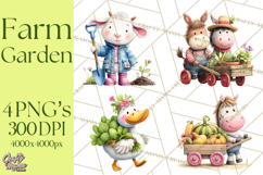 Farm Animals Gardening Clipart PNG, Garden Farm Animals Product Image 1