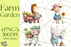 Farm Animals Gardening Clipart PNG, Garden Farm Animals Product Image 1