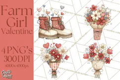 Farm Girl Valentine Clipart Pastel Country Watercolor PNG Product Image 1