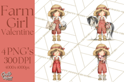 Farm Girl Valentine Clipart Pastel Country Watercolor PNG Product Image 1