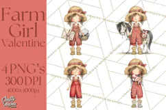 Farm Girl Valentine Clipart Pastel Country Watercolor PNG Product Image 1