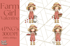 Farm Girl Valentine Clipart Pastel Country Watercolor PNG Product Image 1