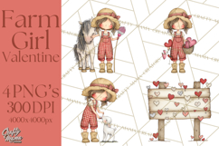 Farm Girl Valentine Clipart Pastel Country Watercolor PNG Product Image 1