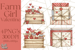 Farm Girl Valentine Clipart Pastel Country Watercolor PNG Product Image 1