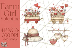 Farm Girl Valentine Clipart Pastel Country Watercolor PNG Product Image 1
