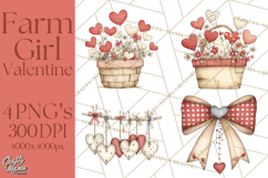 Farm Girl Valentine Clipart Pastel Country Watercolor PNG Product Image 1