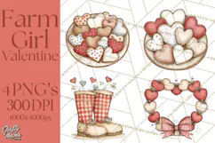 Farm Girl Valentine Clipart Pastel Country Watercolor PNG Product Image 1