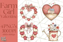 Farm Girl Valentine Clipart Pastel Country Watercolor PNG Product Image 1