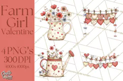 Farm Girl Valentine Clipart Pastel Country Watercolor PNG Product Image 1
