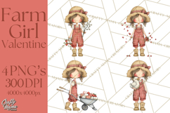 Farm Girl Valentine Clipart Pastel Country Watercolor PNG Product Image 1