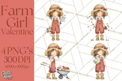 Farm Girl Valentine Clipart Pastel Country Watercolor PNG Product Image 1