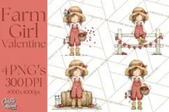 Farm Girl Valentine Clipart Pastel Country Watercolor PNG Product Image 1