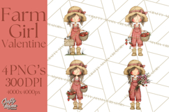Farm Girl Valentine Clipart Pastel Country Watercolor PNG Product Image 1