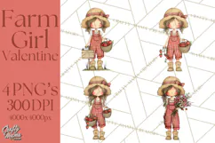 Farm Girl Valentine Clipart Pastel Country Watercolor PNG Product Image 1