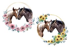Watercolor Horse Clipart. Horse with flowers. Farm animals Product Image 2