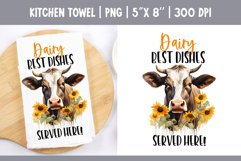 Farmhouse Kitchen Towel Sublimation Design | Floral Cow PNG Product Image 1